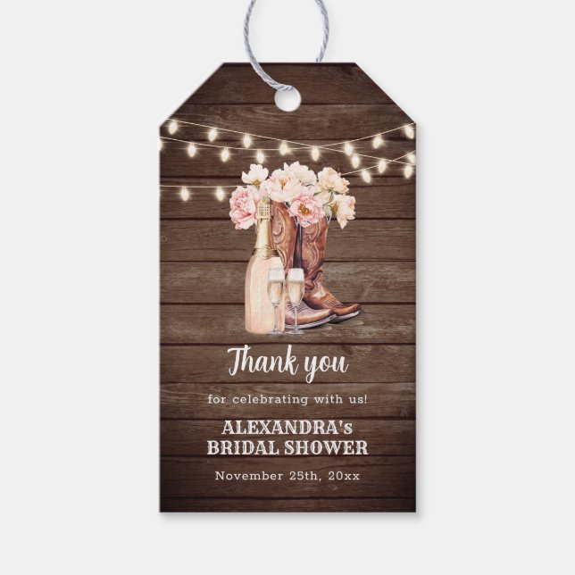 Boots Rustic Cowgirl BRAUTPARTY Vielen Dank Geschenkanhänger (Vorderseite)