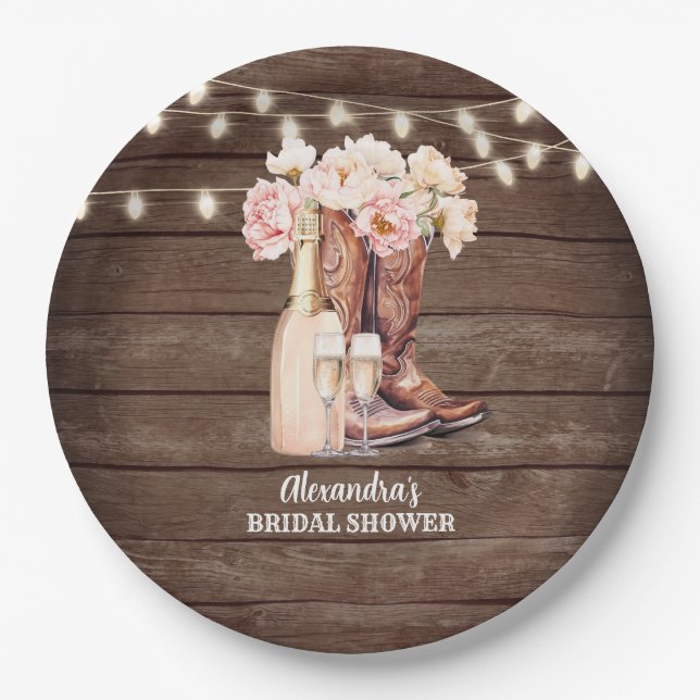 Boots Rustic Cowgirl BRAUTPARTY Vielen Dank Pappteller (Vorderseite)