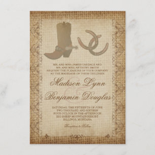 Boots Spurs Horseshoes Western Hochzeit Einladunge Einladung