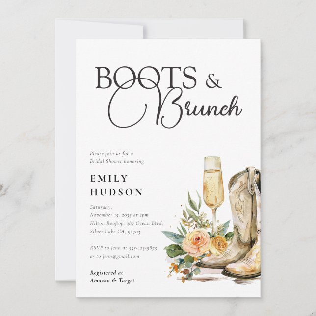 Boots- und Brunch Western Bridal Dusche Einladung (Vorderseite)
