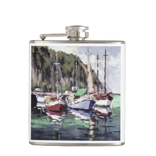 Bootsanlegestelle in Turunc Gulet Sailboat Akrylli Flachmann