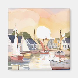 Bootsbucht | Wasserfarbenmalerei der Küstengewässe Magnet