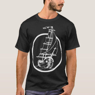 Bootschiff im Kreis in Weiß, Angler T-Shirt