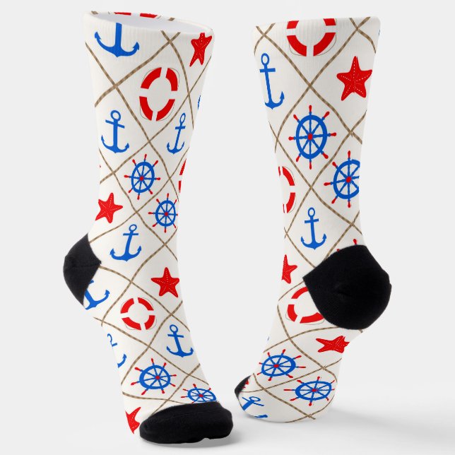 Bootsfahrt . blau , rot, Segler , Meer , Anker Socken (Gewinkelt)