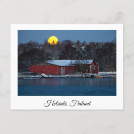 Bootshaus aus rotem Holz in Helsinki, Finnland, Po Postkarte