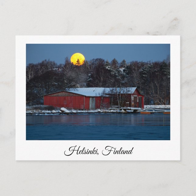 Bootshaus aus rotem Holz in Helsinki, Finnland, Po Postkarte (Vorderseite)