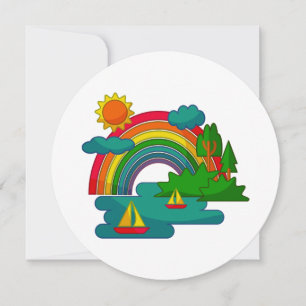 Bootslandschaft unter Sonnenwolken und Regenbogen