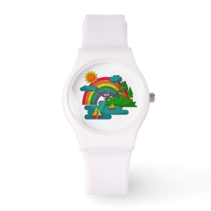 Bootslandschaft unter Sonnenwolken und Regenbogen Armbanduhr