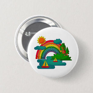Bootslandschaft unter Sonnenwolken und Regenbogen Button
