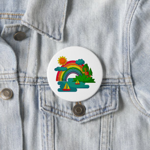 Bootslandschaft unter Sonnenwolken und Regenbogen Button