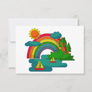 Bootslandschaft unter Sonnenwolken und Regenbogen Dankeskarte