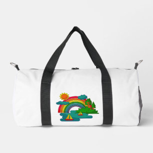 Bootslandschaft unter Sonnenwolken und Regenbogen Duffle Bag