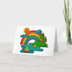 Bootslandschaft unter Sonnenwolken und Regenbogen Einladung