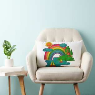 Bootslandschaft unter Sonnenwolken und Regenbogen Lendenkissen