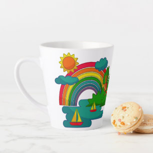 Bootslandschaft unter Sonnenwolken und Regenbogen Milchtasse