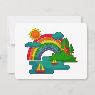 Bootslandschaft unter Sonnenwolken und Regenbogen Mitteilungskarte