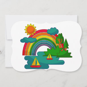 Bootslandschaft unter Sonnenwolken und Regenbogen Mitteilungskarte