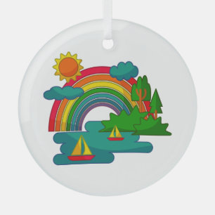 Bootslandschaft unter Sonnenwolken und Regenbogen Ornament Aus Glas