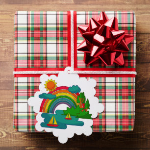 Bootslandschaft unter Sonnenwolken und Regenbogen Ornament Karte