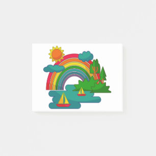 Bootslandschaft unter Sonnenwolken und Regenbogen Post-it Klebezettel
