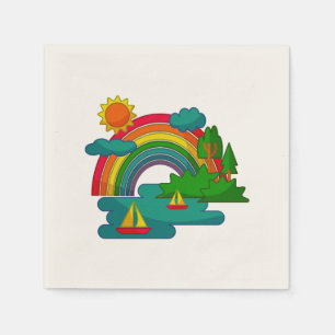 Bootslandschaft unter Sonnenwolken und Regenbogen Serviette