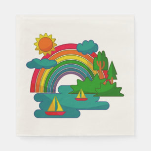 Bootslandschaft unter Sonnenwolken und Regenbogen Serviette