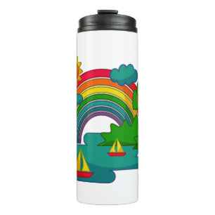Bootslandschaft unter Sonnenwolken und Regenbogen Thermosbecher