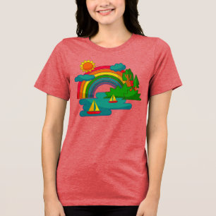 Bootslandschaft unter Sonnenwolken und Regenbogen Tri-Blend Shirt