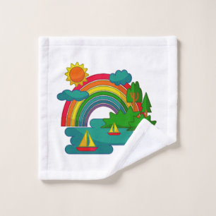 Bootslandschaft unter Sonnenwolken und Regenbogen Waschlappen
