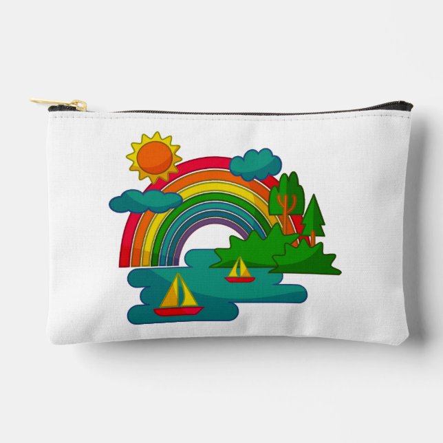 Bootslandschaft unter Sonnenwolken und Regenbogen Zubehörtasche (Vorderseite)