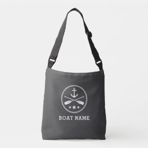 Bootsname Nautical Anchor Oars Rope Stars Grau Tragetaschen Mit Langen Trägern