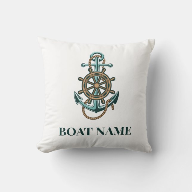 Bootsname Nautical Anchor Sailing hinzufügen Kissen (Vorderseite)