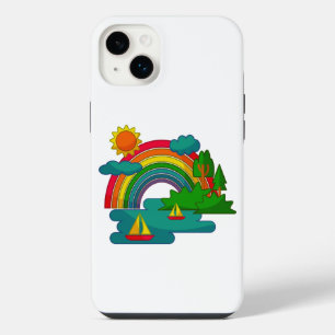 Bootsreise Landschaft unter Sonnwolken und Regenbo iPhone 14 Plus Hülle