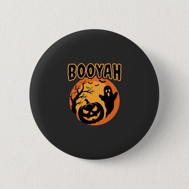 Booyah Halloween-Geist-Kürbis-Design Button (Vorderseite)