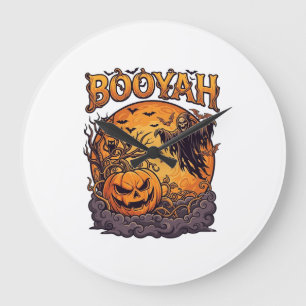 Booyah Halloween-Kürbis Sensenmann Orange Mond_1 Große Wanduhr