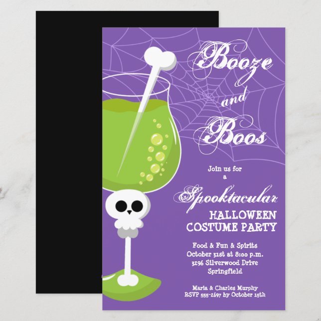 Booze and Boos Budget Halloween Einladungen (Vorne/Hinten)