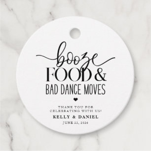 Booze Food and Bad Dance Moves Hochzeitseinladung Geschenkanhänger