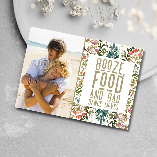 Booze Food Bad Dance bewegt Foto Wedding Save The Date (Booze Food Bad Dance Moves Photo Wedding Save The Date)
