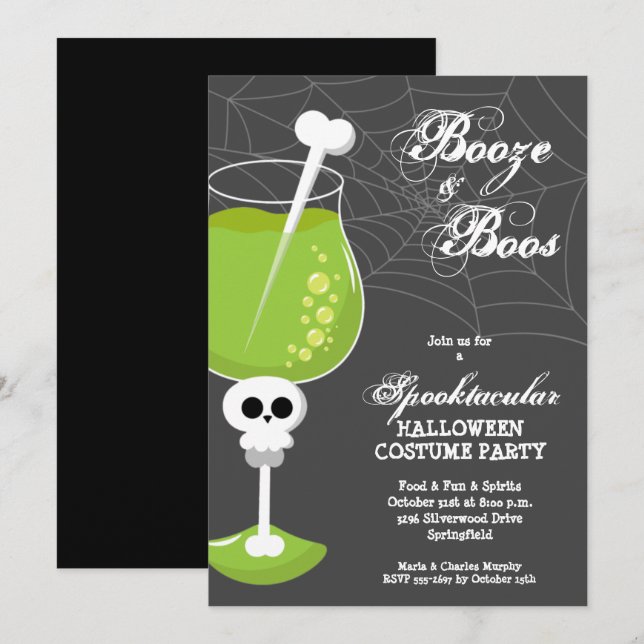 Booze und Boos Halloween Cocktail Einladung (Vorne/Hinten)