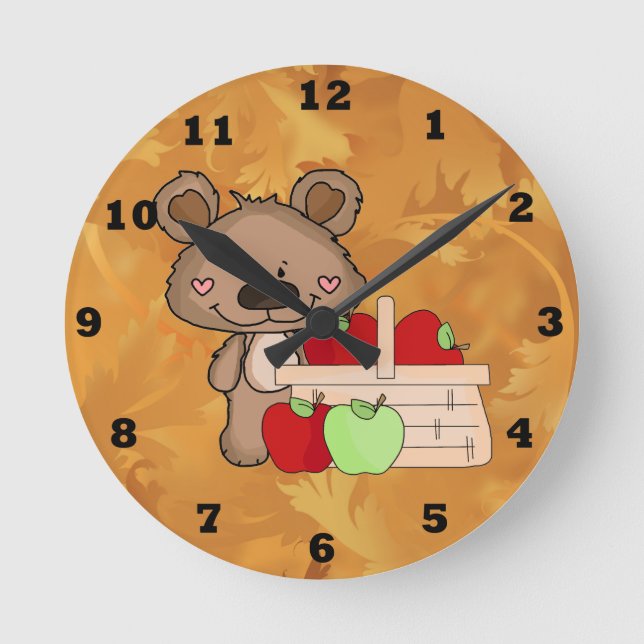Boppy Bear Apple Wall Clock Runde Wanduhr (Vorderseite)