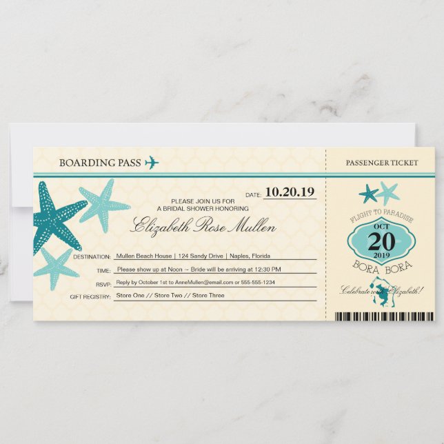 Bora Bora Fête des mariées Carte d'embarquement (Devant)