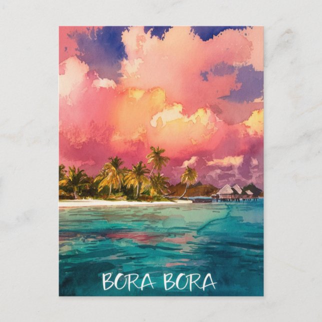 Bora Bora Französisch-Polynesien Aquarellmalerei Postkarte (Vorderseite)