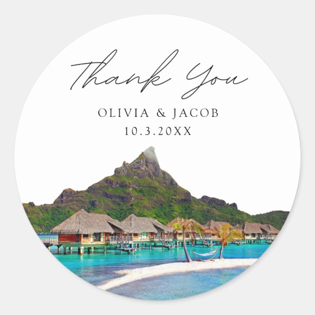 Bora Bora Gastgeschenk Hochzeit Foto Vielen Dank Runder Aufkleber (Vorderseite)