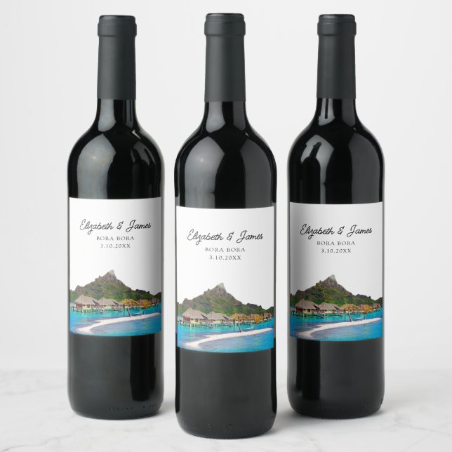 Bora Bora Gastgeschenk Hochzeit Weinetikett (Flaschen)
