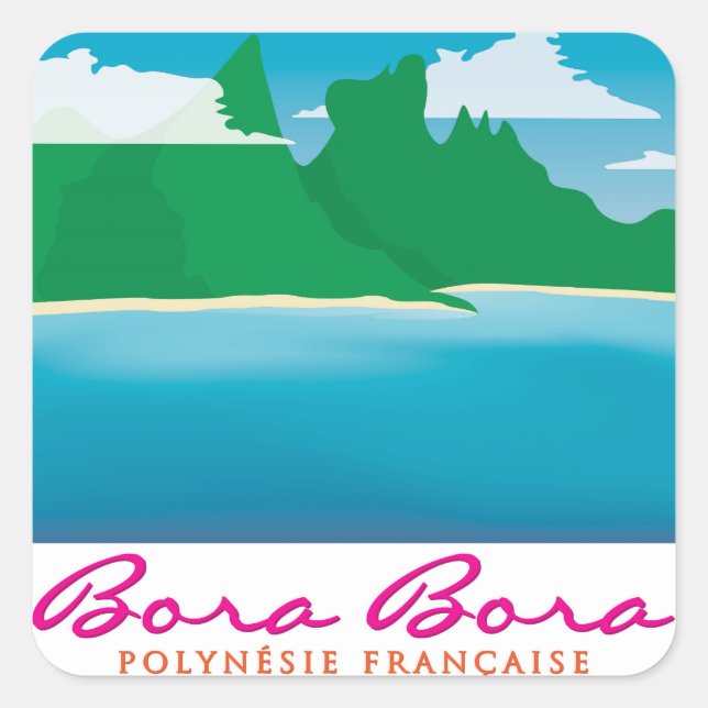 Bora bora landscape quadratischer aufkleber (Vorderseite)