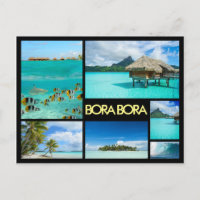 Bora Bora Multiple Bilder Leimbild Black Postcard