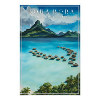 Bora bora poster de voyage rétro, polynésie frança