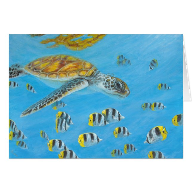 bora bora Schildkröte mit Schmetterlingsfischen (Vorderseite (Horizontal))