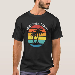 Bora Bora Tahiti Vintag Retro Sunset Palm Trees V T-Shirt