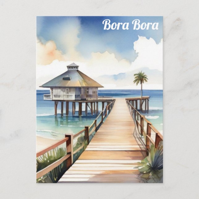 Bora Bora Tropical Beach Resort Wasserfarbe Postkarte (Vorderseite)